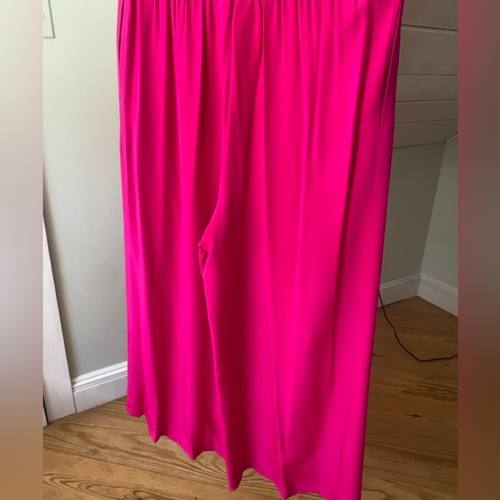 Diane Von Furstenburg 100% Silk Wide Leg Pants Pink Elastic Waistband VTG - Picture 2 of 12